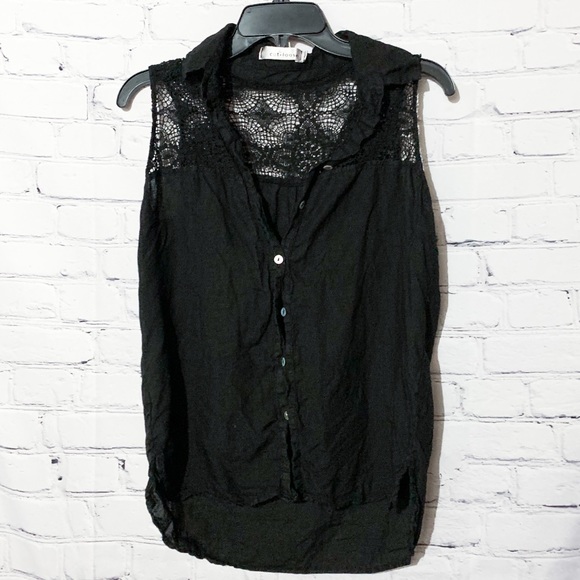 cut loose Tops - Cut Loose Sleeveless Button Down Lace Detail Shirt